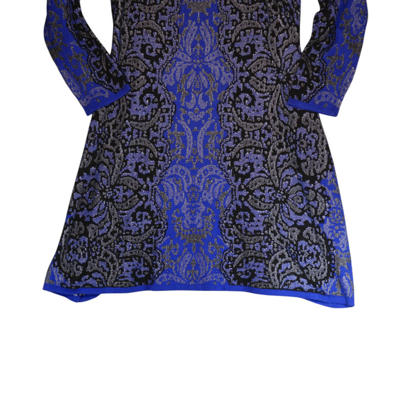 Beige by Eci Sweater Dress Womens Large Blue Floral Cotton Career Casual Boho - Picture 3 of 10